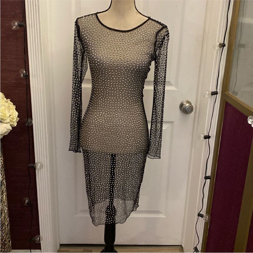Banjul Elegant Black Sheer crystal Dress, S